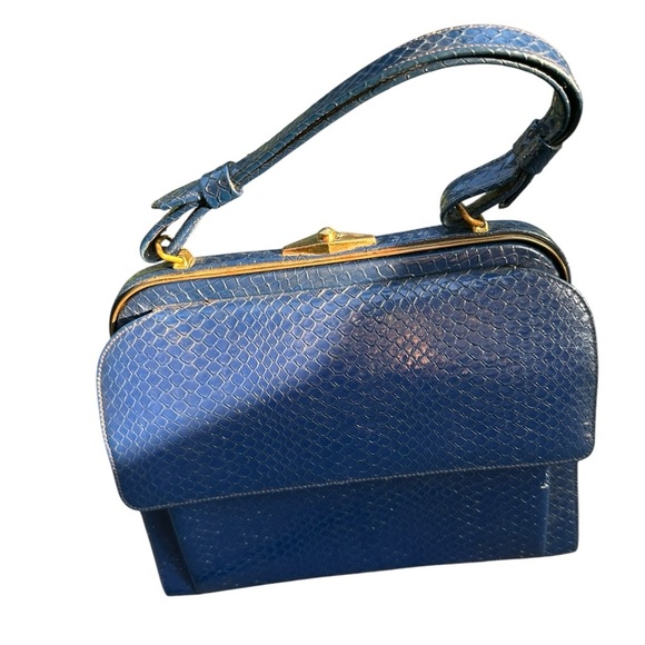 Vintage 60s Susan Gail lizard Kelly kiss lock top handle bag purse - Picture 1 of 11